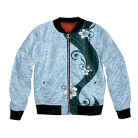 Polynesia Hibiscus Bomber Jacket Sky Blue Curve Motif - Polynesian Pride
