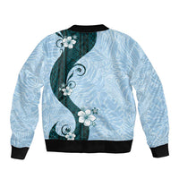 Polynesia Hibiscus Bomber Jacket Sky Blue Curve Motif - Polynesian Pride