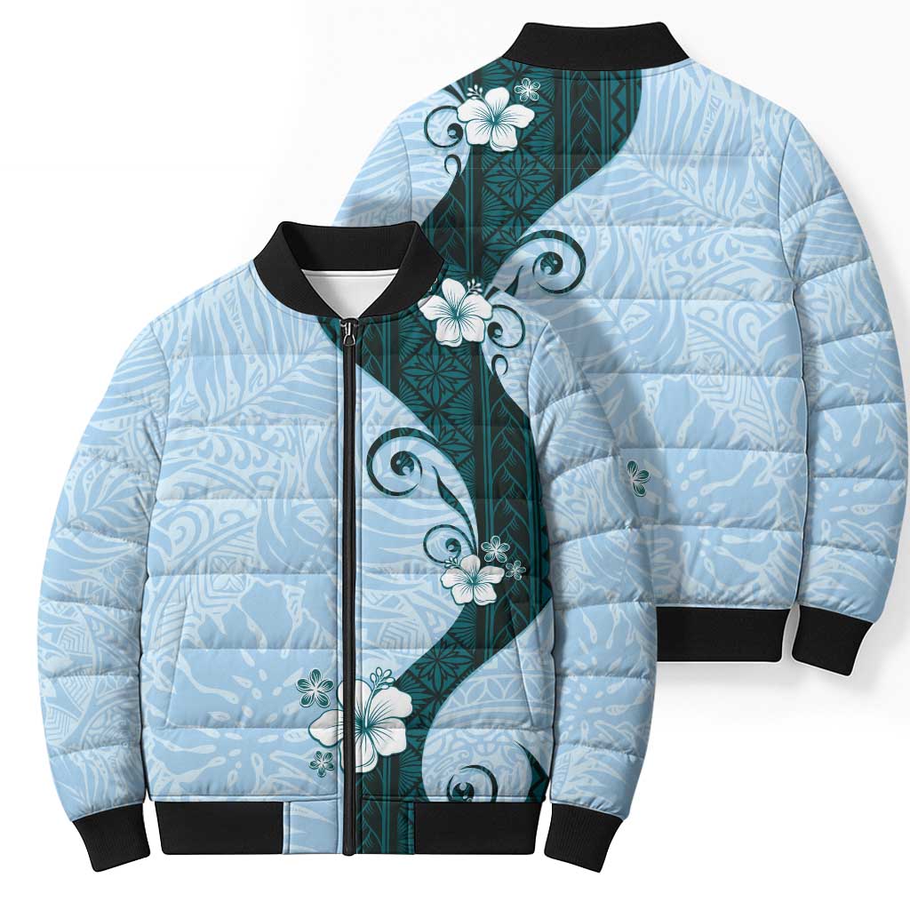 Polynesia Hibiscus Bomber Puffer Jacket Sky Blue Curve Motif LT05 - Polynesian Pride