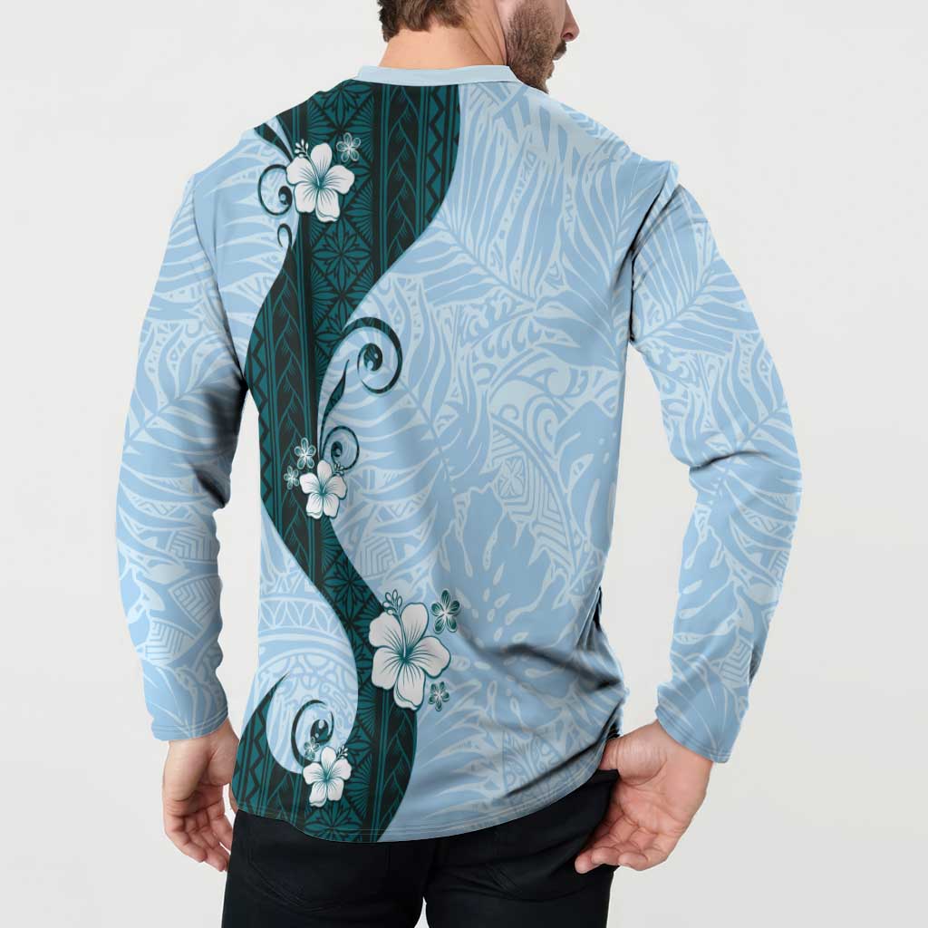Polynesia Hibiscus Button Sweatshirt Sky Blue Curve Motif LT05 - Polynesian Pride