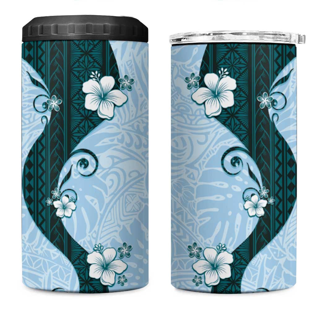 Polynesia Hibiscus 4 in 1 Can Cooler Tumbler Sky Blue Curve Motif LT05 One Size: 16 oz Blue - Polynesian Pride