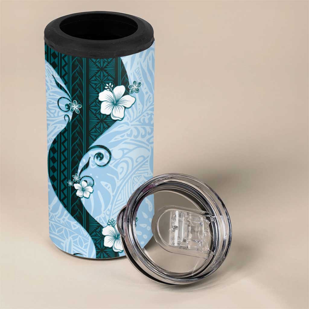 Polynesia Hibiscus 4 in 1 Can Cooler Tumbler Sky Blue Curve Motif LT05 - Polynesian Pride
