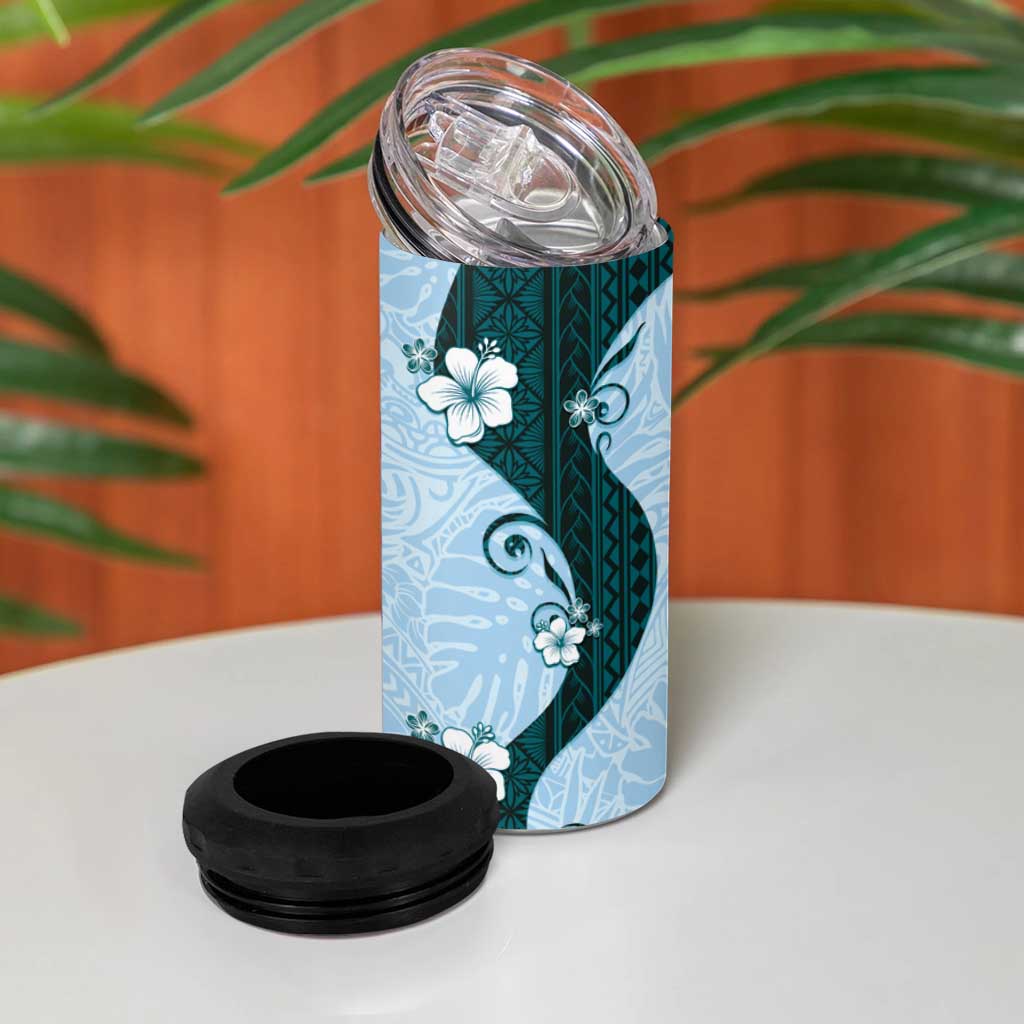 Polynesia Hibiscus 4 in 1 Can Cooler Tumbler Sky Blue Curve Motif LT05 - Polynesian Pride