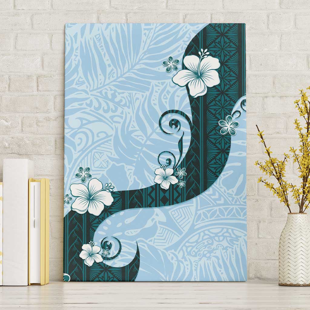 Polynesia Hibiscus Canvas Wall Art Sky Blue Curve Motif LT05 Without Frame Blue - Polynesian Pride