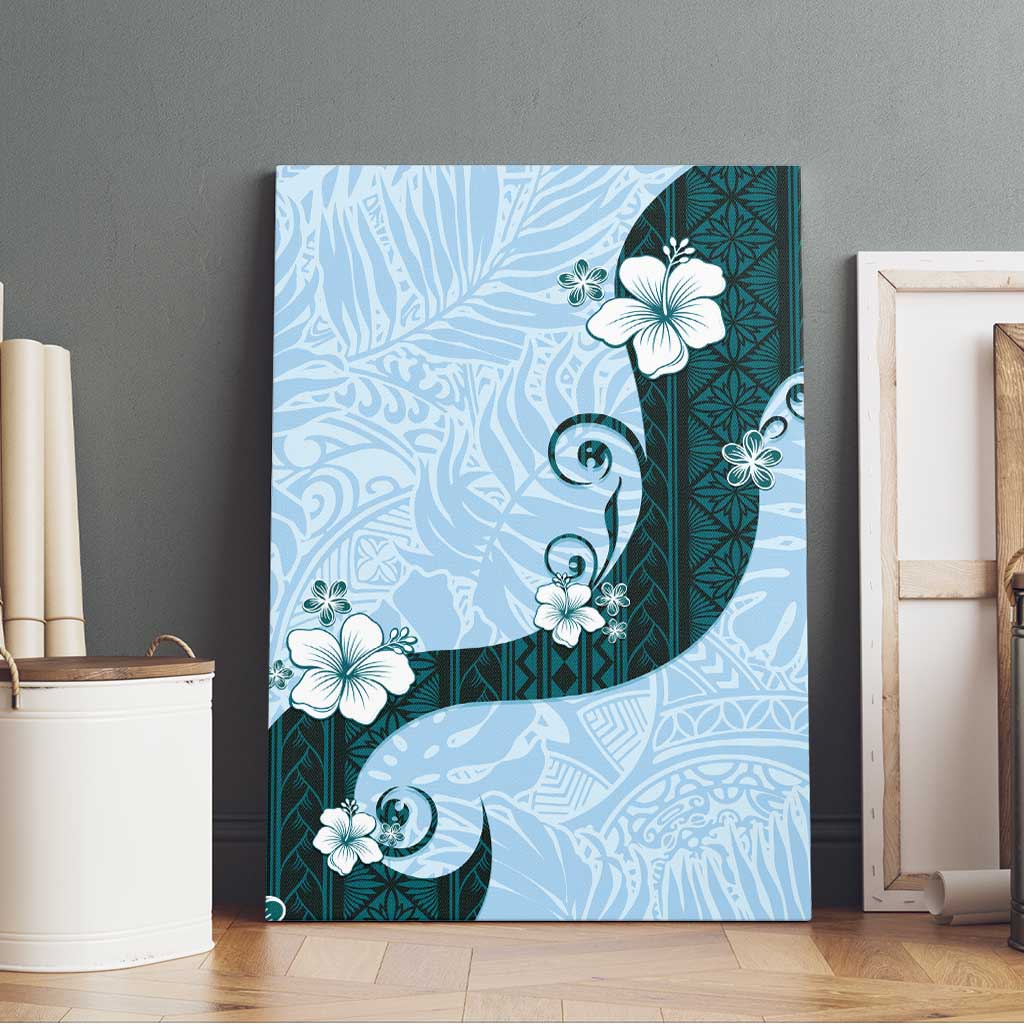 Polynesia Hibiscus Canvas Wall Art Sky Blue Curve Motif LT05 - Polynesian Pride