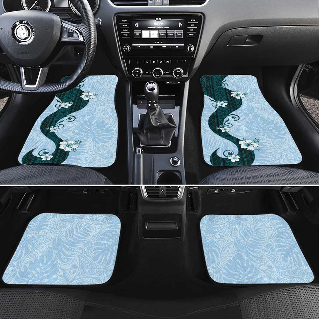 Polynesia Hibiscus Car Mats Sky Blue Curve Motif LT05 Set 4pcs Blue - Polynesian Pride
