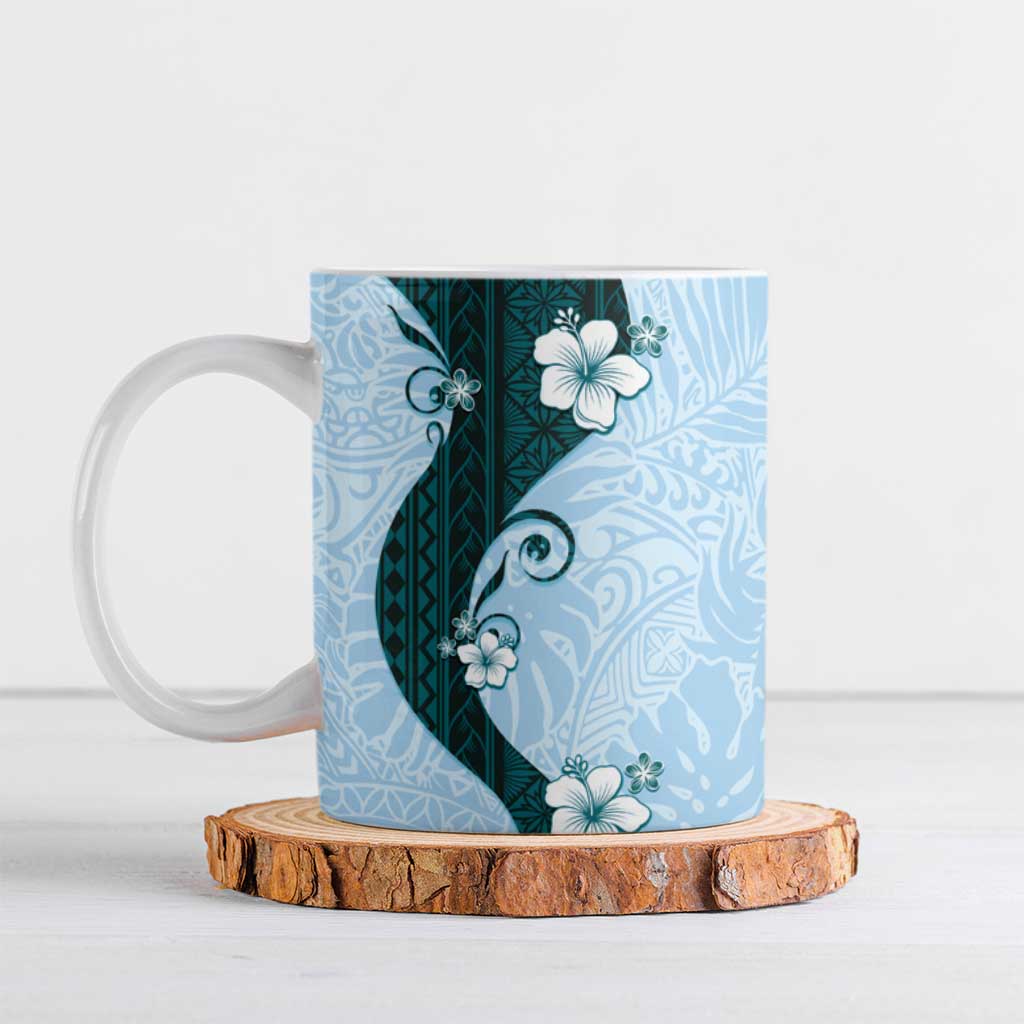 Polynesia Hibiscus Ceramic Mug Sky Blue Curve Motif LT05 Blue - Polynesian Pride