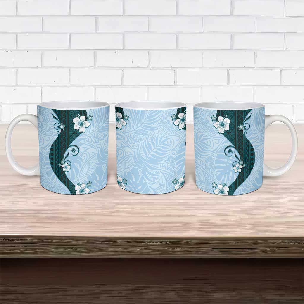 Polynesia Hibiscus Ceramic Mug Sky Blue Curve Motif LT05 - Polynesian Pride
