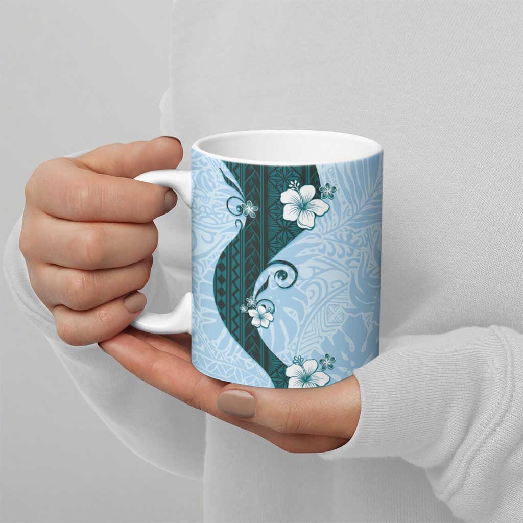 Polynesia Hibiscus Ceramic Mug Sky Blue Curve Motif LT05 - Polynesian Pride