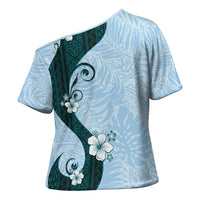 Polynesia Hibiscus Cross Shoulder Shirt Sky Blue Curve Motif LT05 - Polynesian Pride