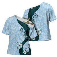 Polynesia Hibiscus Cross Shoulder Shirt Sky Blue Curve Motif LT05 - Polynesian Pride