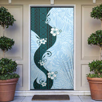 Polynesia Hibiscus Door Cover Sky Blue Curve Motif - Polynesian Pride
