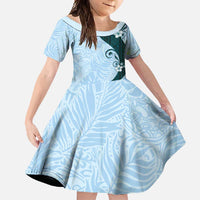 Polynesia Hibiscus Family Matching Off Shoulder Maxi Dress and Hawaiian Shirt Sky Blue Curve Motif - Polynesian Pride