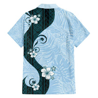 Polynesia Hibiscus Family Matching Puletasi and Hawaiian Shirt Sky Blue Curve Motif - Polynesian Pride