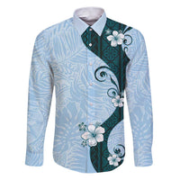 Polynesia Hibiscus Family Matching Puletasi and Hawaiian Shirt Sky Blue Curve Motif - Polynesian Pride