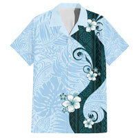 Polynesia Hibiscus Family Matching Summer Maxi Dress and Hawaiian Shirt Sky Blue Curve Motif - Polynesian Pride