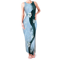 Polynesia Hibiscus Family Matching Tank Maxi Dress and Hawaiian Shirt Sky Blue Curve Motif - Polynesian Pride