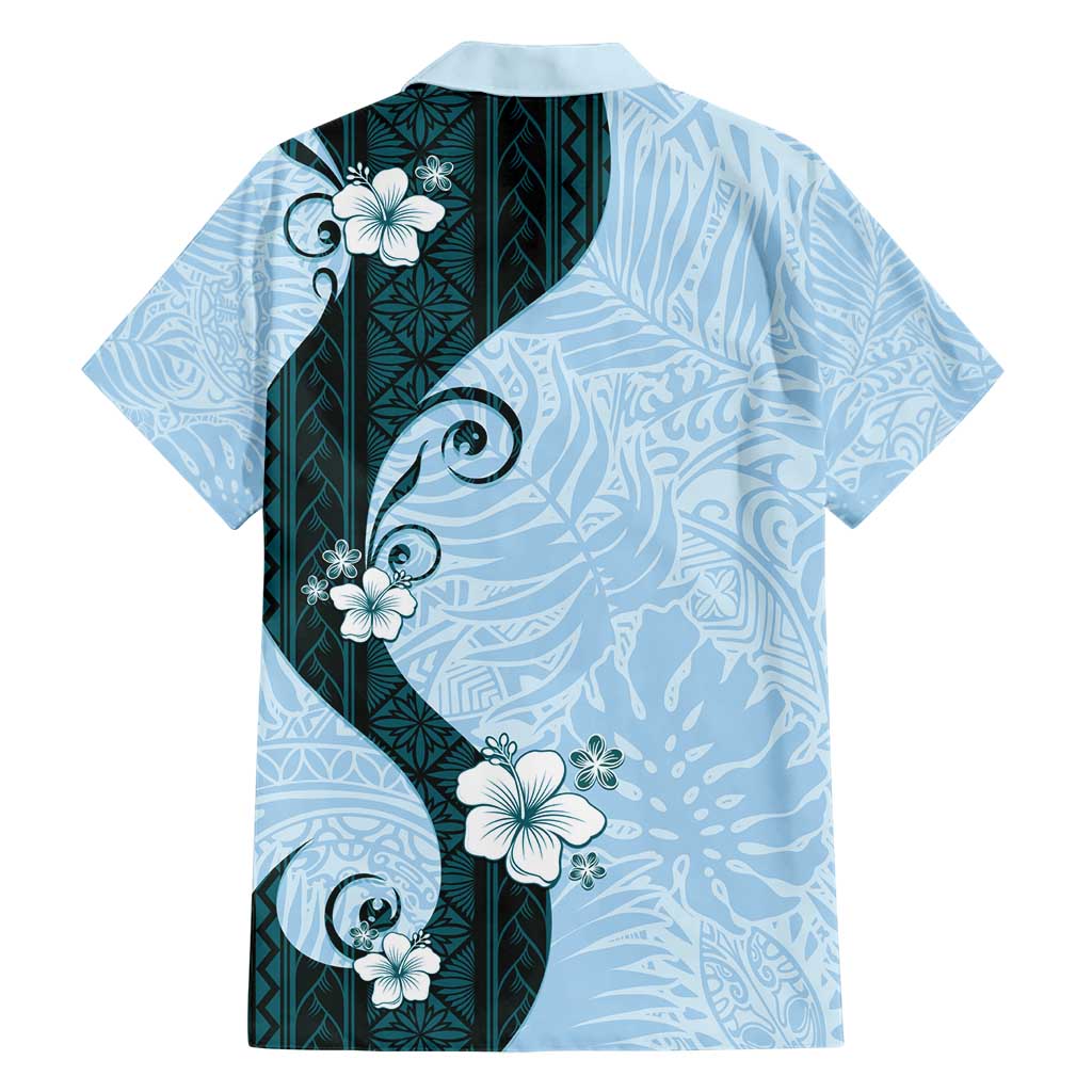 Polynesia Hibiscus Hawaiian Shirt Sky Blue Curve Motif - Polynesian Pride