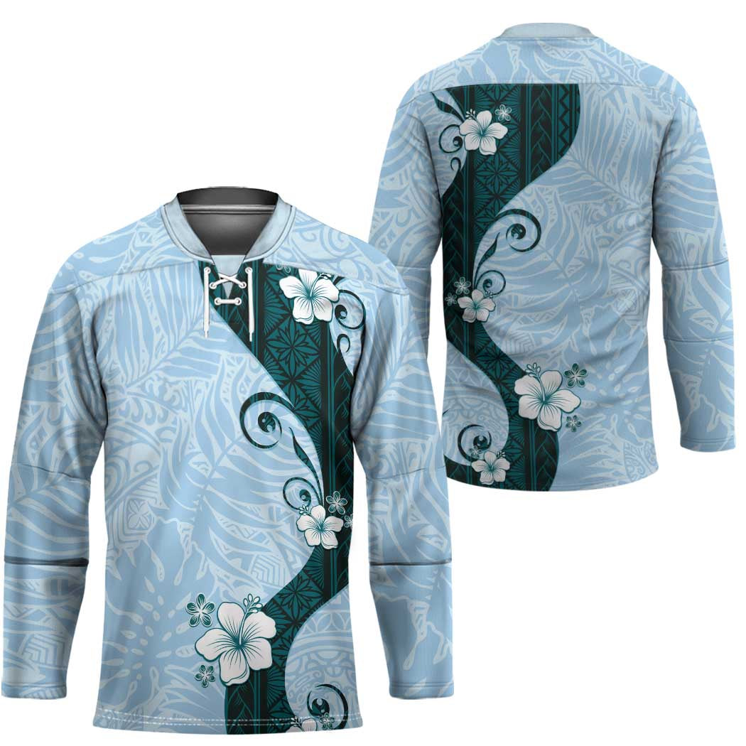 Polynesia Hibiscus Hockey Jersey Sky Blue Curve Motif LT05 - Polynesian Pride