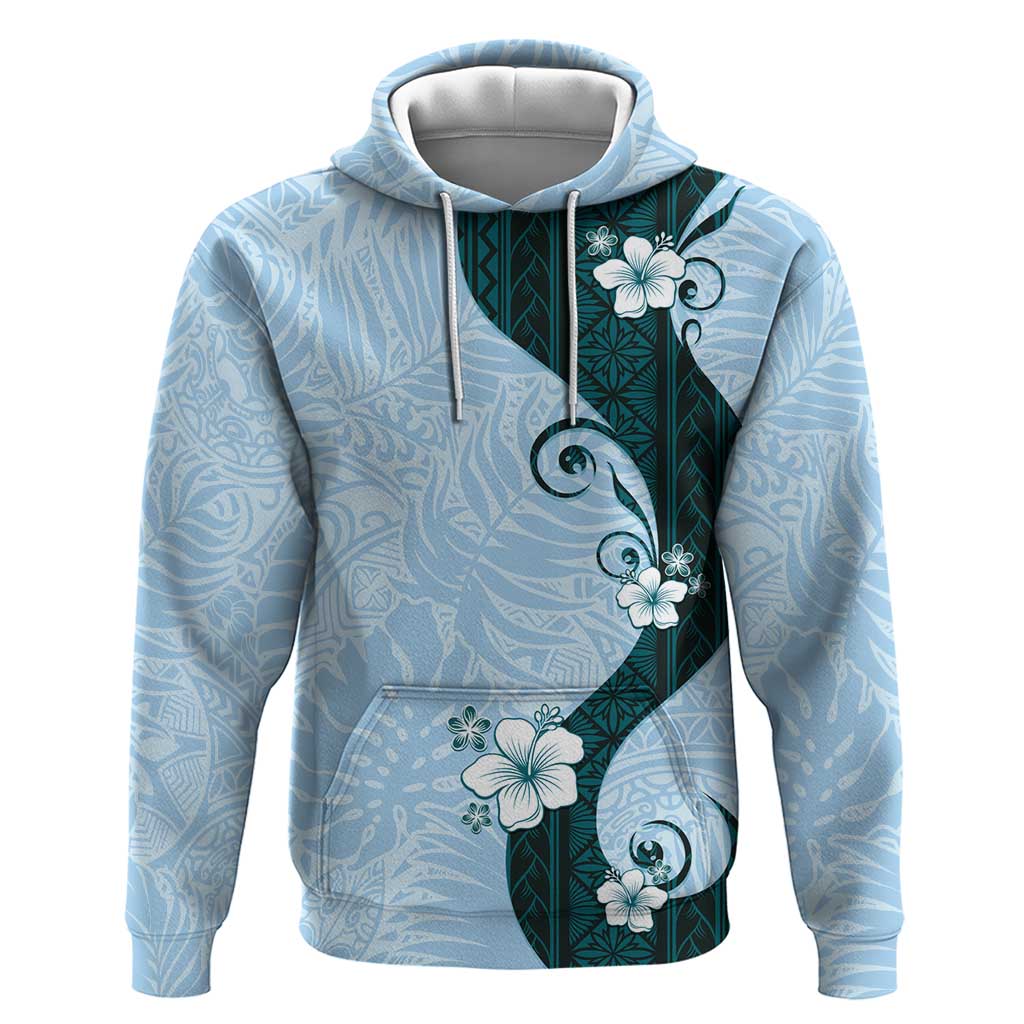 Polynesia Hibiscus Hoodie Sky Blue Curve Motif - Polynesian Pride