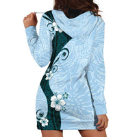 Polynesia Hibiscus Hoodie Dress Sky Blue Curve Motif - Polynesian Pride