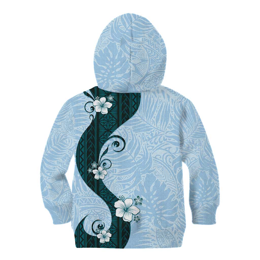 Polynesia Hibiscus Kid Hoodie Sky Blue Curve Motif - Polynesian Pride