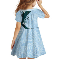 Polynesia Hibiscus Kid Short Sleeve Dress Sky Blue Curve Motif - Polynesian Pride