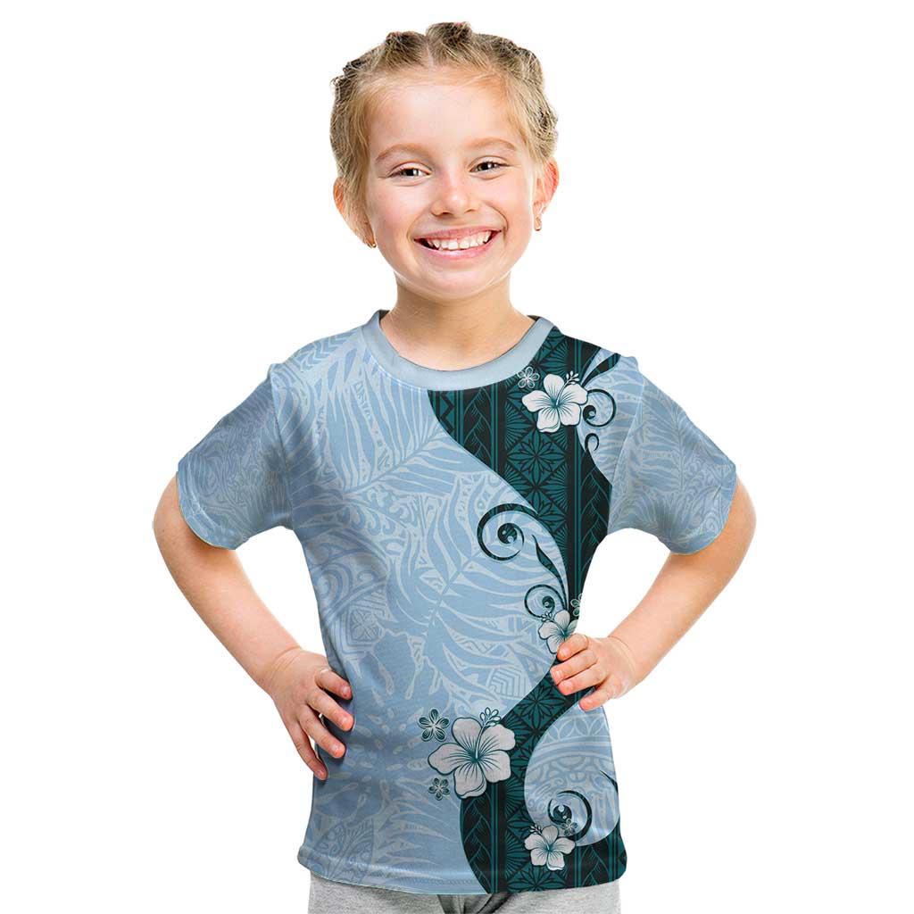 Polynesia Hibiscus Kid T Shirt Sky Blue Curve Motif - Polynesian Pride