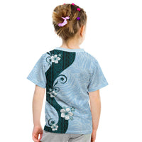 Polynesia Hibiscus Kid T Shirt Sky Blue Curve Motif - Polynesian Pride