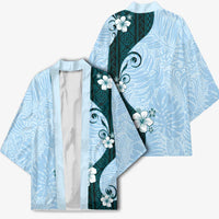 Polynesia Hibiscus Kimono Sky Blue Curve Motif - Polynesian Pride