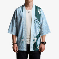 Polynesia Hibiscus Kimono Sky Blue Curve Motif - Polynesian Pride