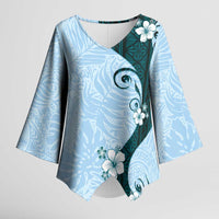 Polynesia Hibiscus Kimono Sleeve Blouse Sky Blue Curve Motif LT05 Female Blue - Polynesian Pride