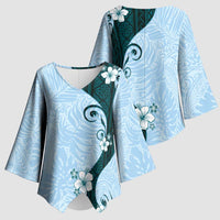 Polynesia Hibiscus Kimono Sleeve Blouse Sky Blue Curve Motif LT05 - Polynesian Pride