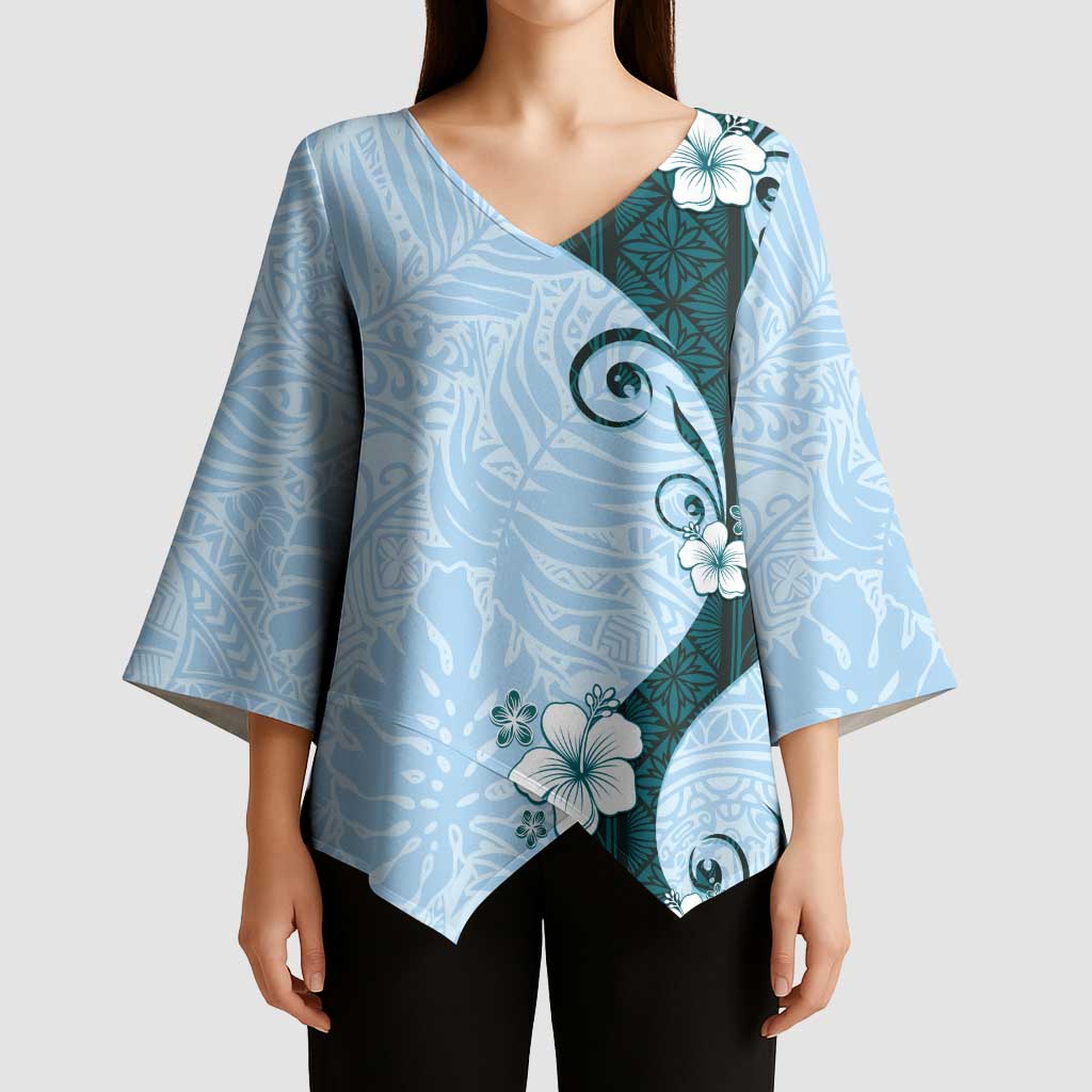 Polynesia Hibiscus Kimono Sleeve Blouse Sky Blue Curve Motif LT05 - Polynesian Pride