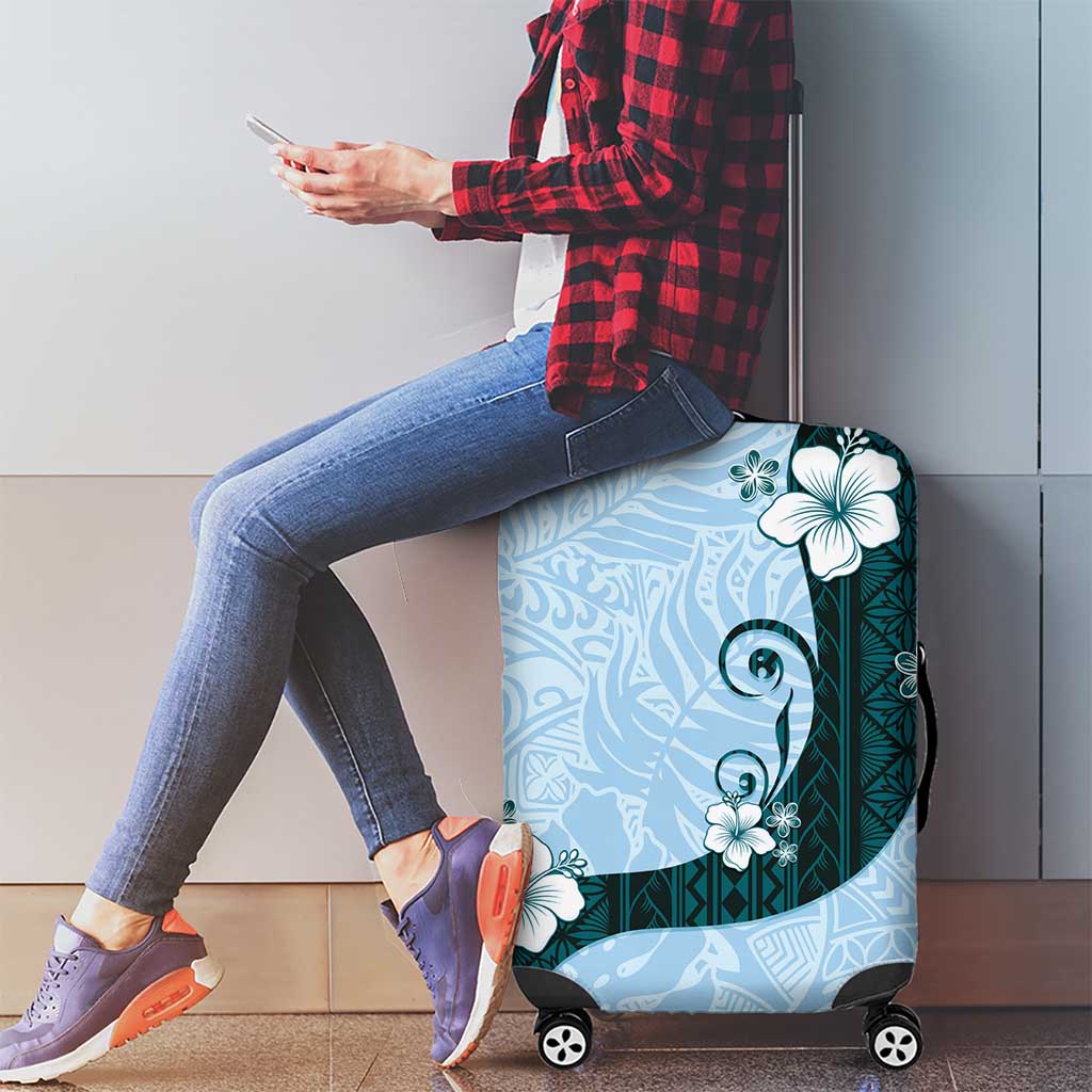 Polynesia Hibiscus Luggage Cover Sky Blue Curve Motif - Polynesian Pride