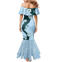 Polynesia Hibiscus Mermaid Dress Sky Blue Curve Motif - Polynesian Pride