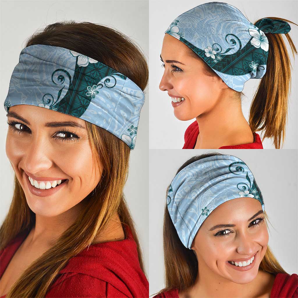 Polynesia Hibiscus Neck Gaiter Sky Blue Curve Motif - Polynesian Pride