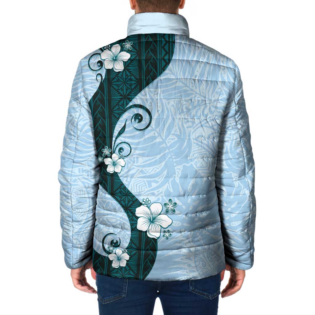Polynesia Hibiscus Padded Jacket Sky Blue Curve Motif LT05 - Polynesian Pride