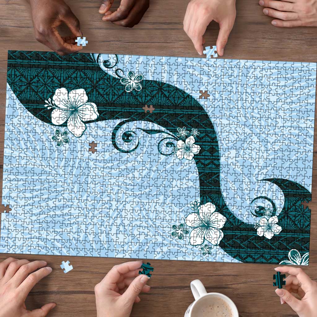 Polynesia Hibiscus Puzzle Sky Blue Curve Motif LT05 - Polynesian Pride