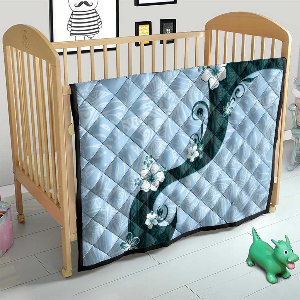 Polynesia Hibiscus Quilt Sky Blue Curve Motif - Polynesian Pride