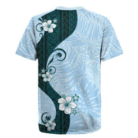 Polynesia Hibiscus Rugby Jersey Sky Blue Curve Motif - Polynesian Pride
