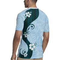 Polynesia Hibiscus Rugby Jersey Sky Blue Curve Motif - Polynesian Pride