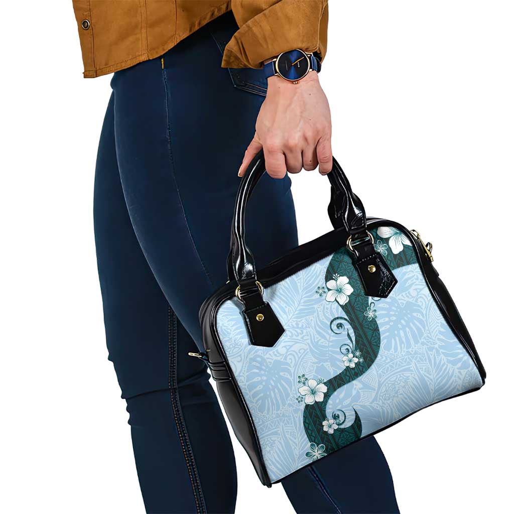 Polynesia Hibiscus Shoulder Handbag Sky Blue Curve Motif - Polynesian Pride