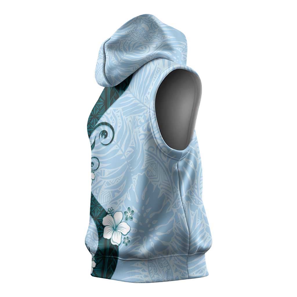 Polynesia Hibiscus Sleeveless Hoodie Sky Blue Curve Motif LT05 - Polynesian Pride