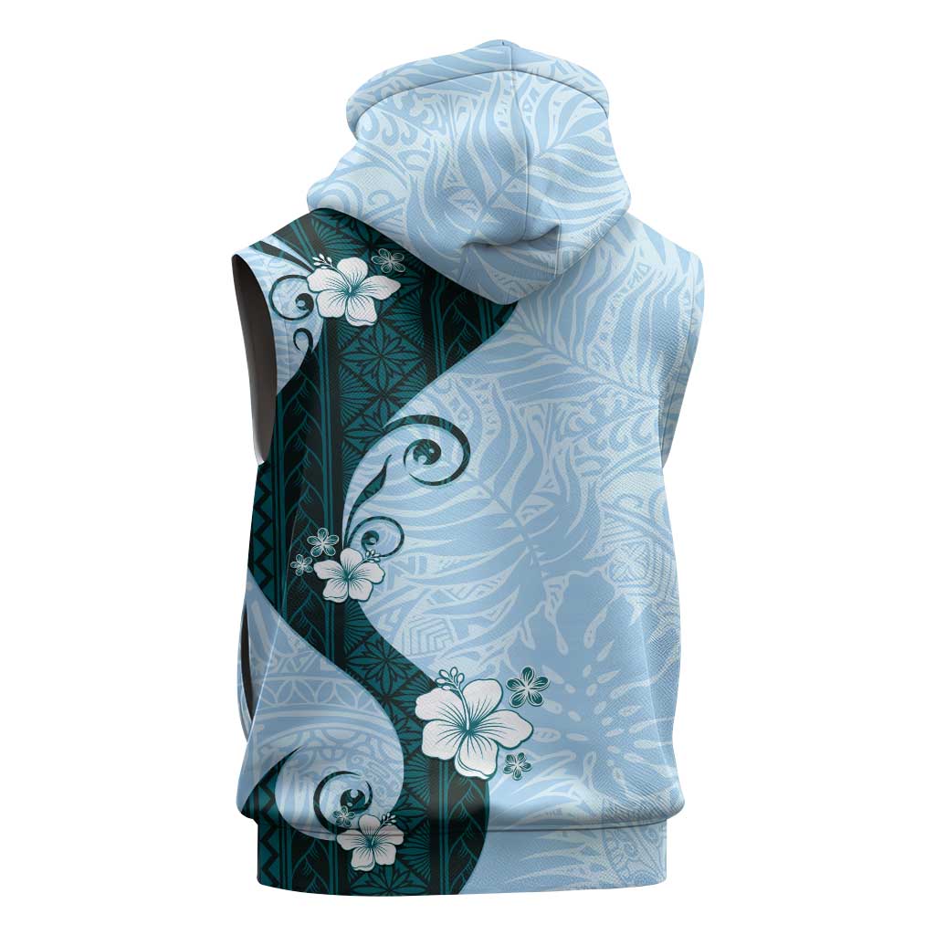 Polynesia Hibiscus Sleeveless Zip Hoodie Sky Blue Curve Motif - Polynesian Pride