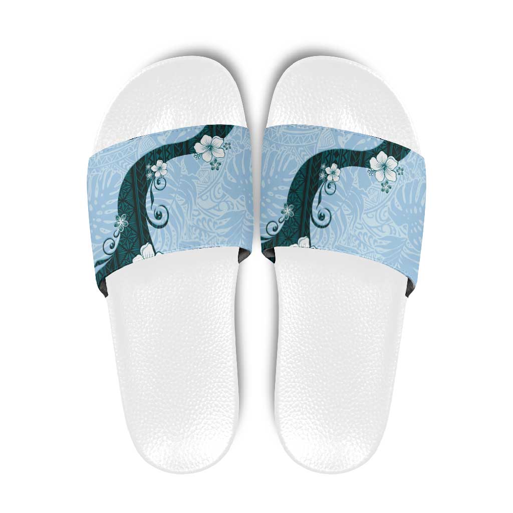 Polynesia Hibiscus Slide Sandals Sky Blue Curve Motif - Polynesian Pride