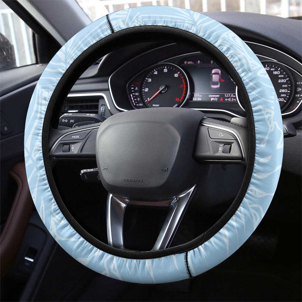 Polynesia Hibiscus Steering Wheel Cover Sky Blue Curve Motif LT05 - Polynesian Pride
