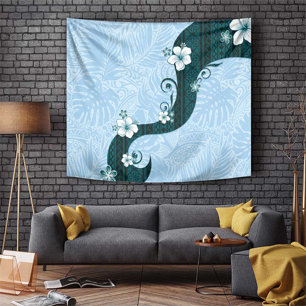 Polynesia Hibiscus Tapestry Sky Blue Curve Motif - Polynesian Pride