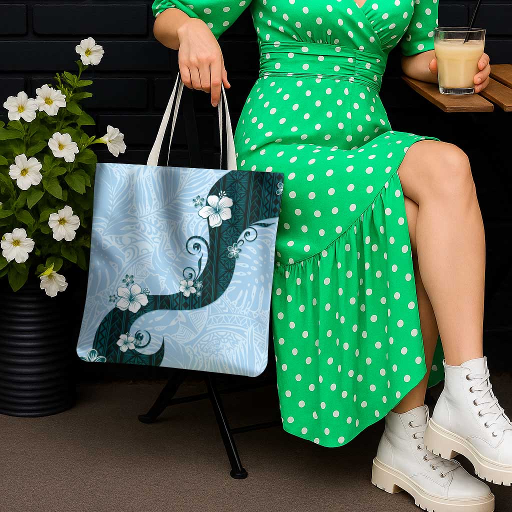 Polynesia Hibiscus Tote Bag Sky Blue Curve Motif - Polynesian Pride