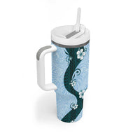 Polynesia Hibiscus Tumbler With Handle Sky Blue Curve Motif - Polynesian Pride